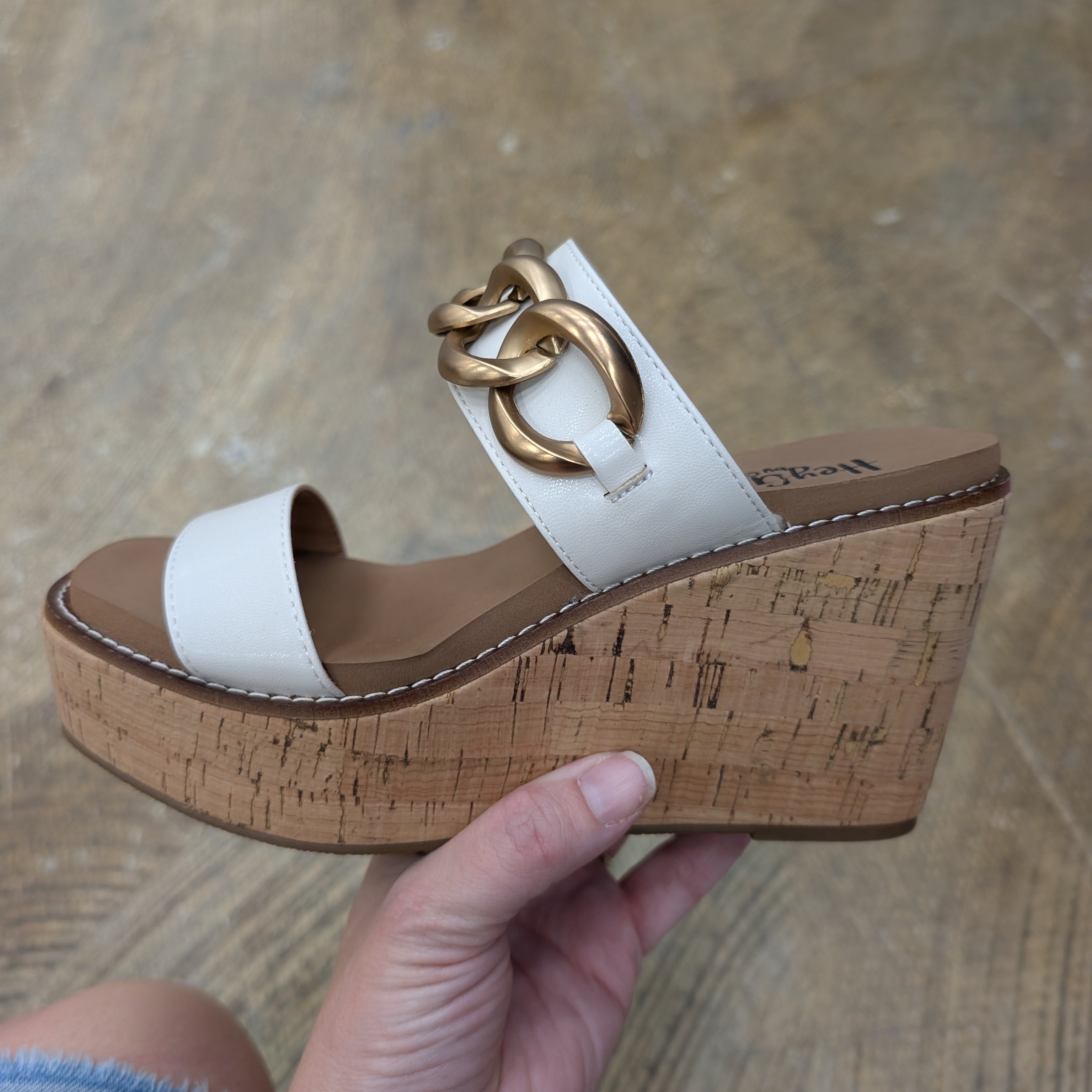 Corkys Cream Wedges With Gold Accent